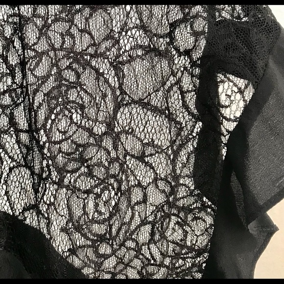 Rebecca Taylor lace black ruffle short sleeve blouse. Yellow corset tie back. SM - Picture 11 of 13